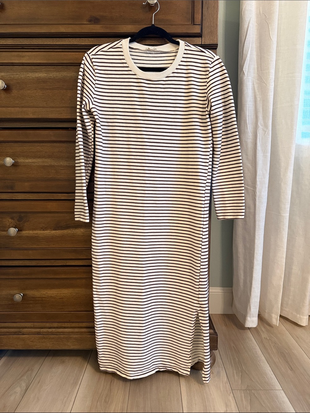 Roolee Brown and white striped midi dress